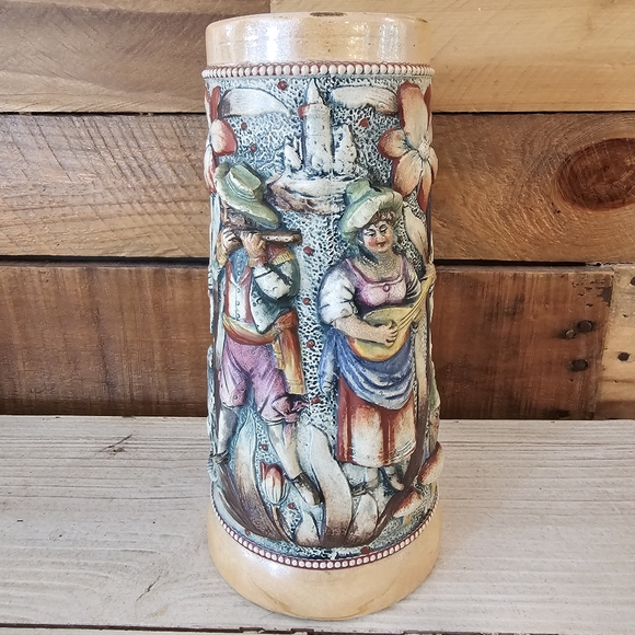 Antique 1901-1910 Adolf Diesinger ceramic beer stein #802 "Musicians" 1 L. - Picture 3 of 13